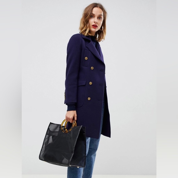 ASOS Jackets & Coats Gianni Feraud Navy Military Coat With Gold